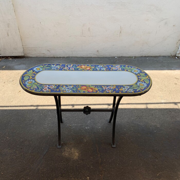 47" x 20'' Italian Volcanic Table - Oval Fruit and Daisies on Blue