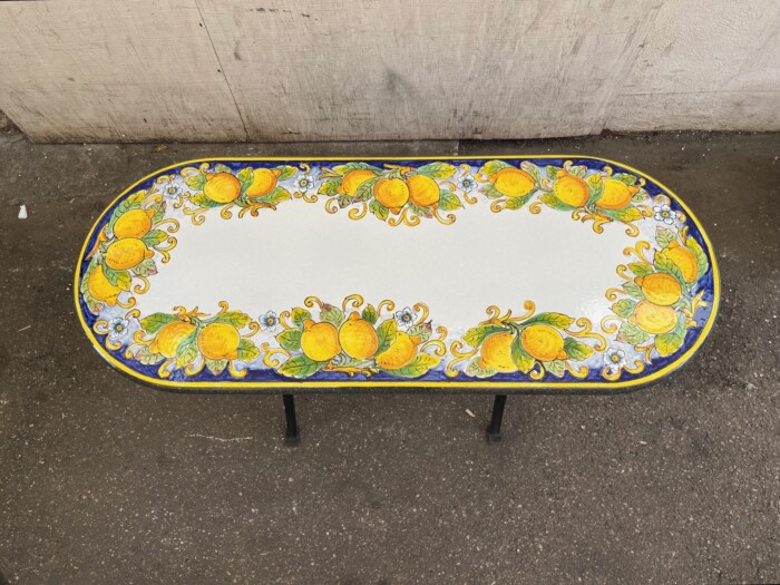 47" x 20'' Italian Volcanic Table - Oval Lemons on Blue