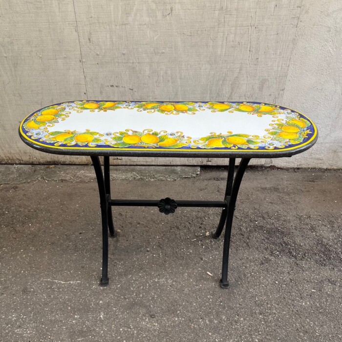 47" x 20'' Italian Volcanic Table - Oval Lemons on Blue - Image 2