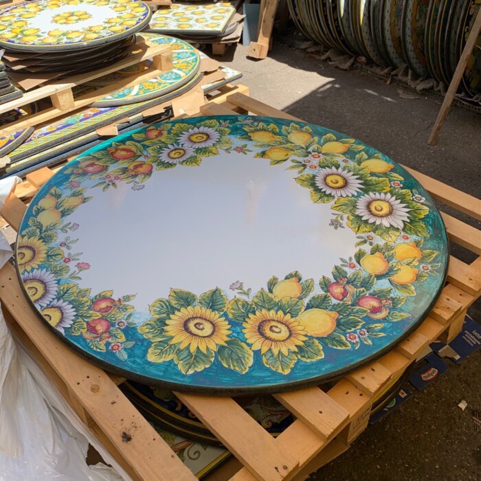 51" Italian Volcanic Table - Mixed Fruit and Flowers on Turquoise White Center **NEW! Better Pictures to Come**