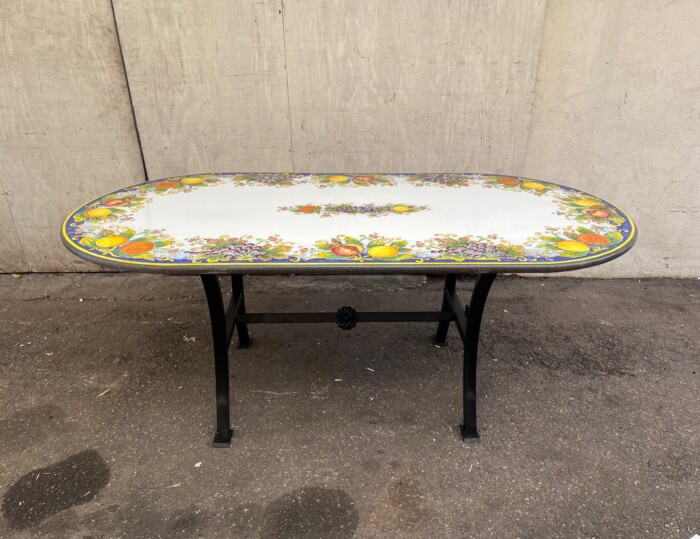 79" x 39" Italian Volcanic Table Oval - Mixed Fruit on Cobalt Blue with Full Center and Spackle Finish - Image 4