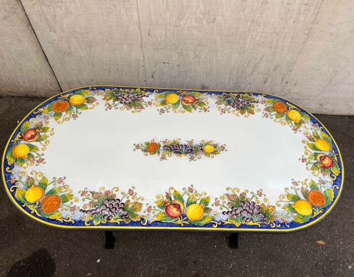 79" x 39" Italian Volcanic Table Oval - Mixed Fruit on Cobalt Blue with Full Center and Spackle Finish - Image 2