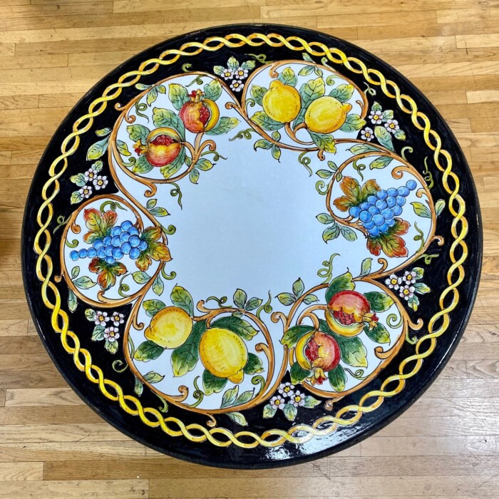 31.5″ Italian Volcanic Table – Mixed Fruit on Black with Gold Scroll Border - Image 5