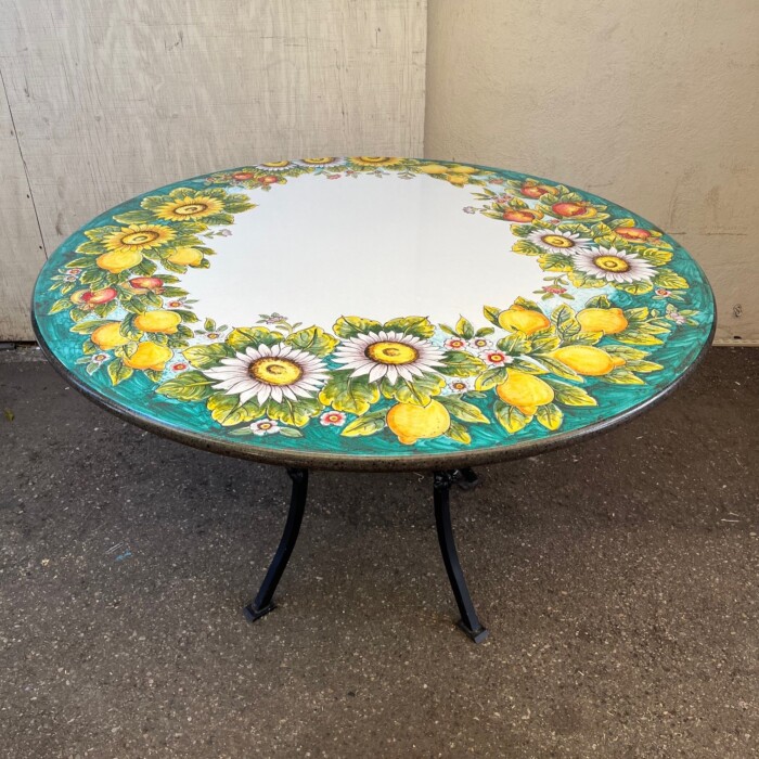 51" Italian Volcanic Table - Fruit and Flowers on Teal