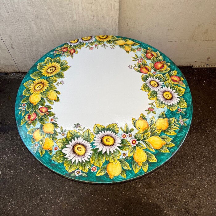 51" Italian Volcanic Table - Fruit and Flowers on Teal - Image 3