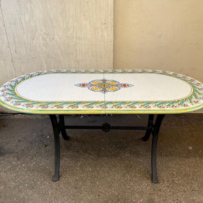 71” x 37” Two-Part Italian Volcanic Table – Geometrico Pattern 3 - Image 5