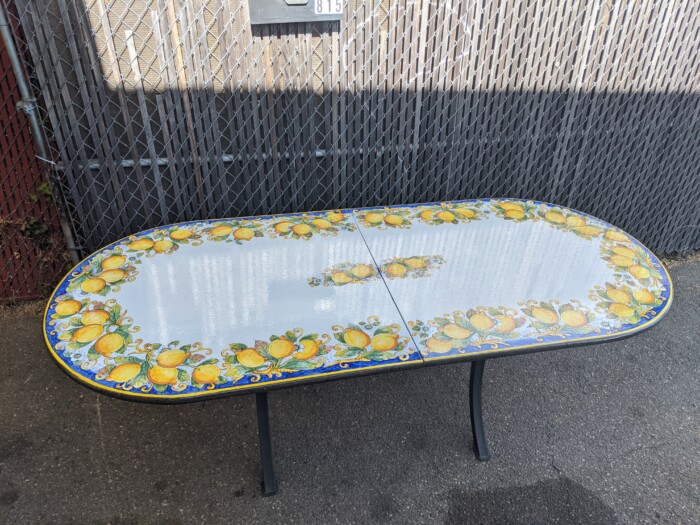 90.5" x 39.5" Two Part Italian Volcanic Table Oval - Lemons on Blue Lemon Center