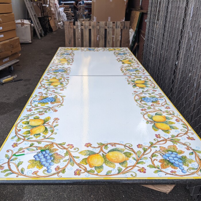 98.5” x 39.5” Two Part Italian Volcanic Table – Rectangular Lemon and Grapes on White - Image 2