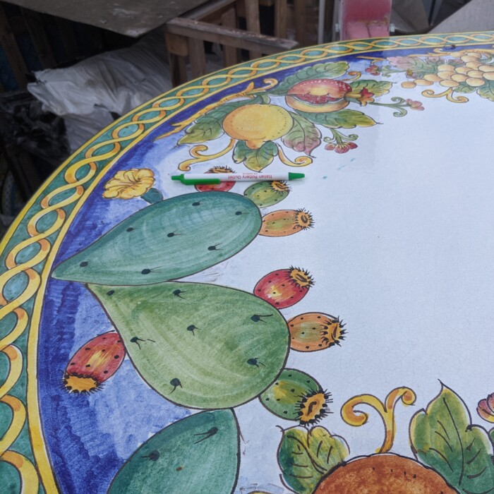 79" x 39" Italian Volcanic Table Oval - Mixed Fruit and Cactus on Blue with Braided Edge **NEW!! Better Picture Coming Soon** - Image 5