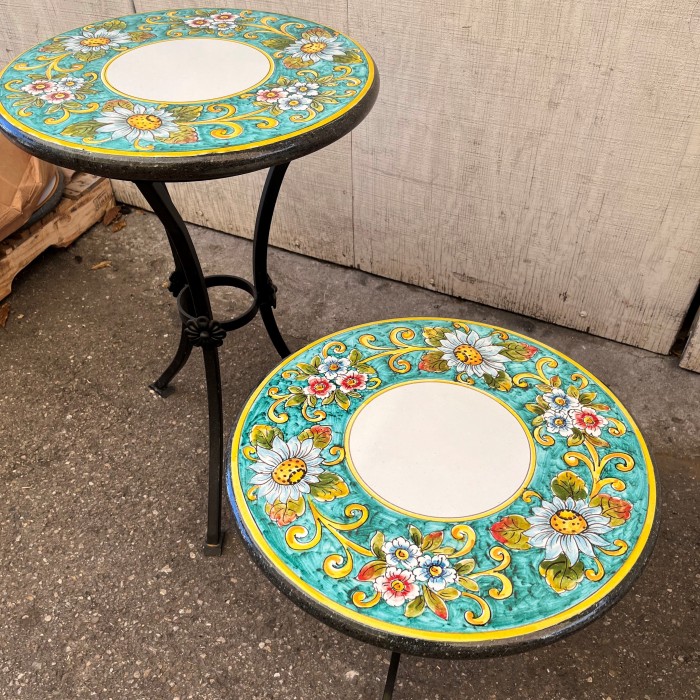 20'' Italian Volcanic Table - Daisies on Teal with a White Center - Image 4