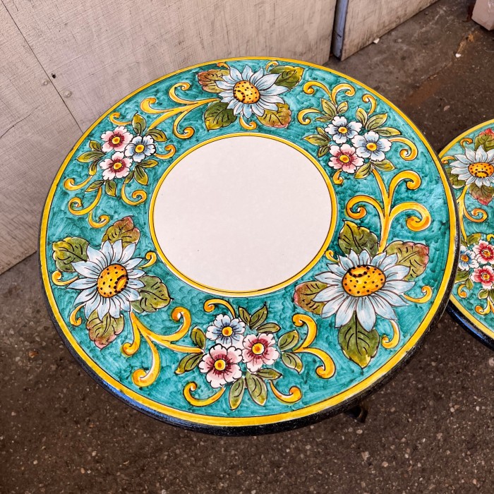 20'' Italian Volcanic Table - Daisies on Teal with a White Center - Image 2