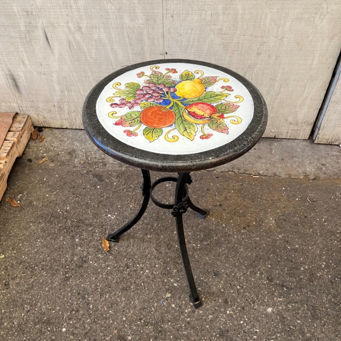 20'' Italian Volcanic Table - Fruit on White with Stone Border