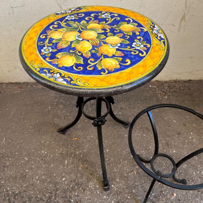 20'' Italian Volcanic Table - Lemons on Blue with Flower Cut-outs - Image 4