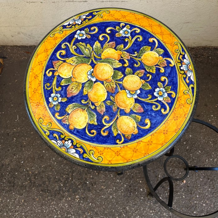 20'' Italian Volcanic Table - Lemons on Blue with Flower Cut-outs - Image 3