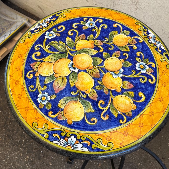 20'' Italian Volcanic Table - Lemons on Blue with Flower Cut-outs - Image 2