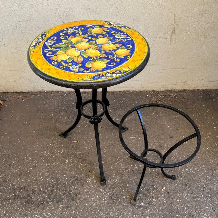 20'' Italian Volcanic Table - Lemons on Blue with Flower Cut-outs