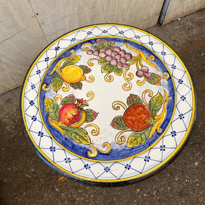 20'' Italian Volcanic Table - Mixed Fruit on Blue with a Hatch Border - Image 2