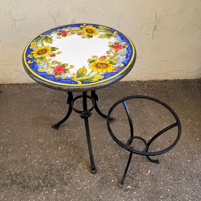 20'' Italian Volcanic Table - Sunflower and Poppies on Blue