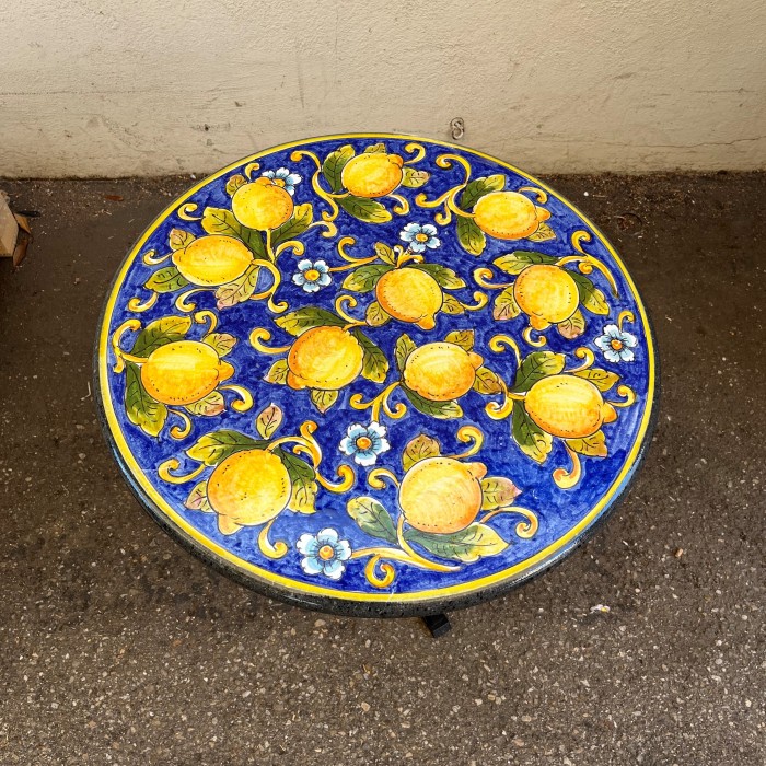 23.5″ Italian Volcanic Table – Full Lemons on Blue - Image 2