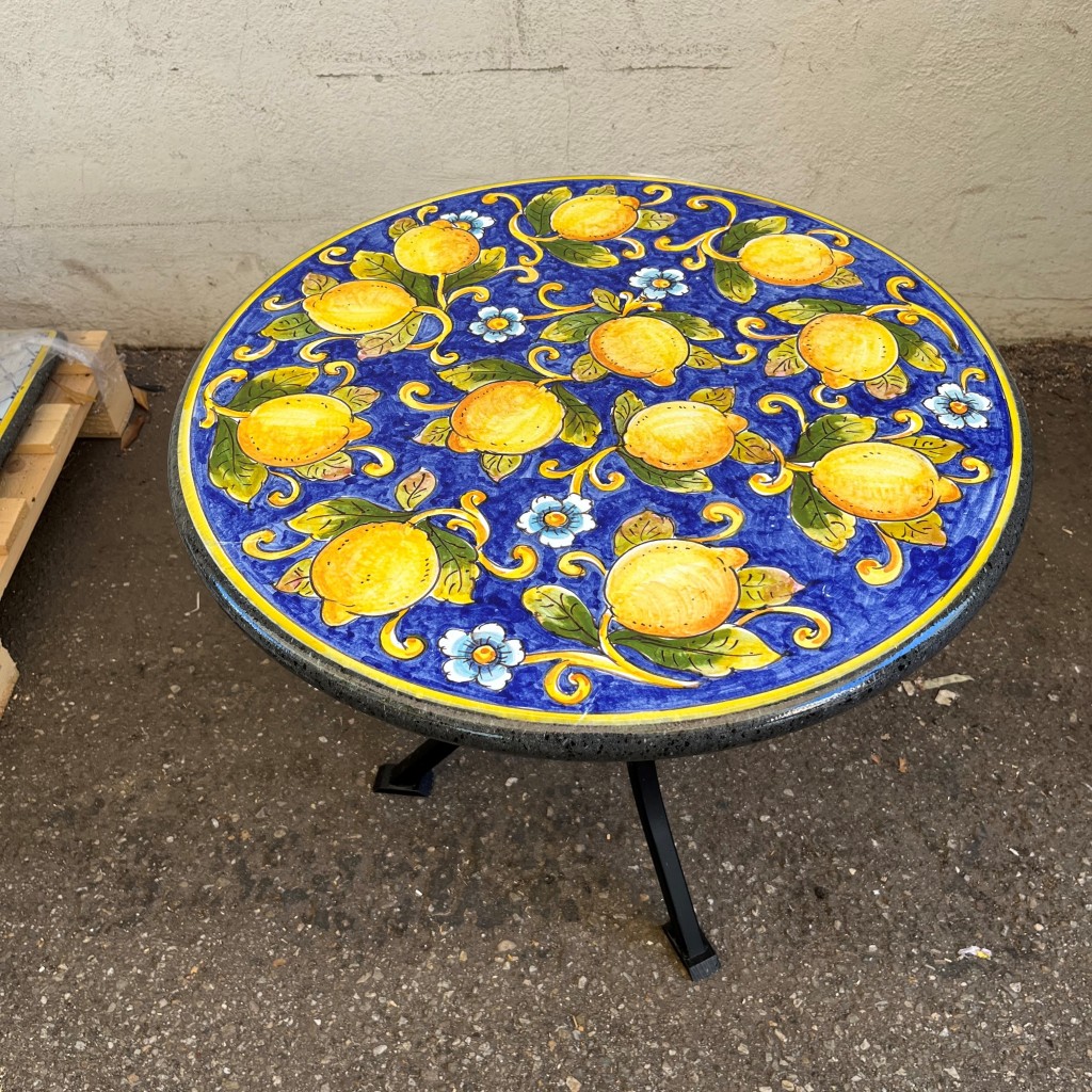 23.5″ Italian Volcanic Table – Full Lemons On Blue - Italian Pottery Outlet