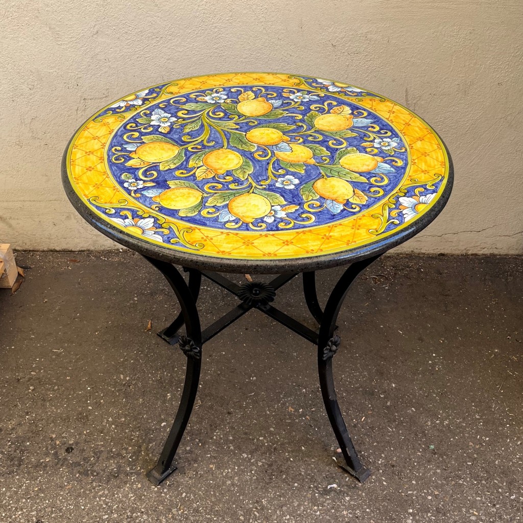 31.5″ Italian Volcanic Table – Lemons on Blue with Flower Cut-outs ...