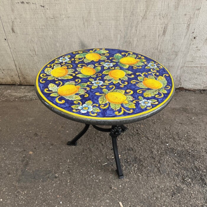 23.5″ Italian Volcanic Table – Full Lemons on Blue