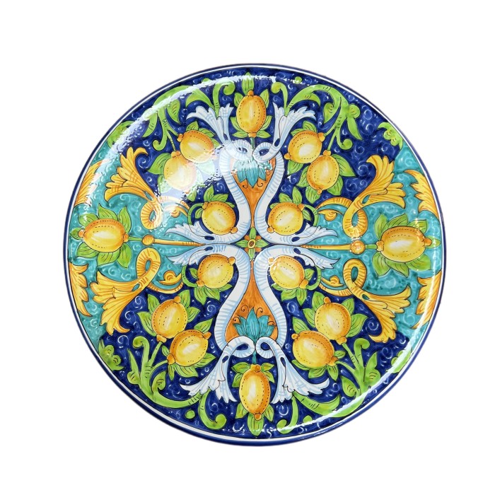 Round Platter with Lemons on Blue