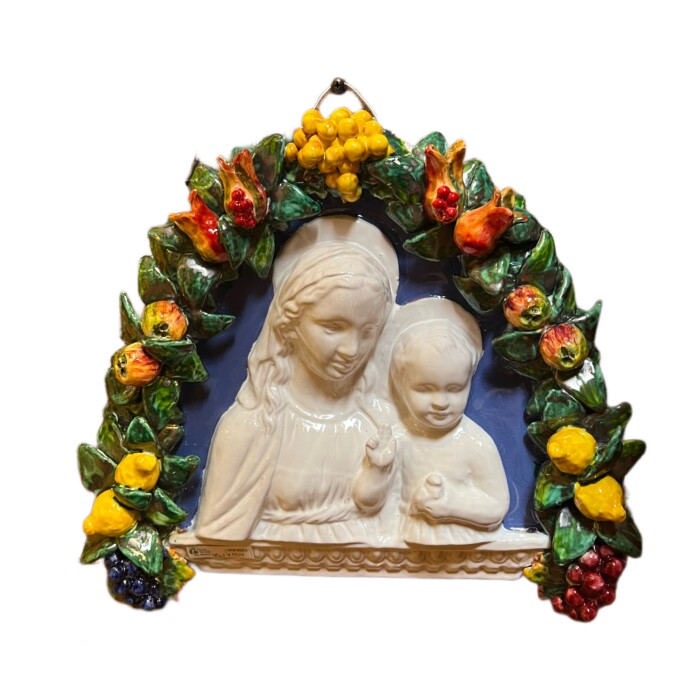 Madonna and Child with 3D Arch of Fruits and Leaves