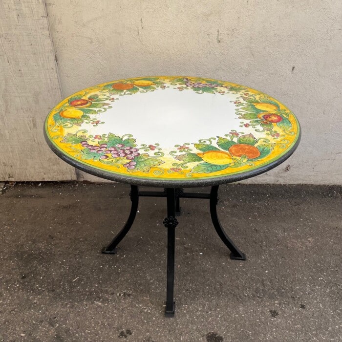 39" Italian Volcanic Stone Table - Mixed Fruit on Yellow - Image 2