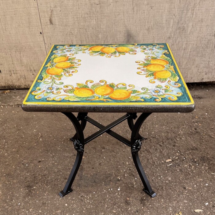 20” Square Italian Volcanic Table – Lemons on Teal