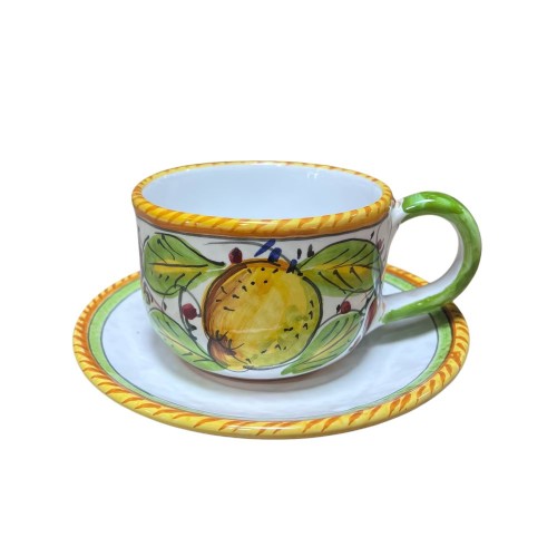 latte cup and saucer in the frutta mista pattern from umbria, italy