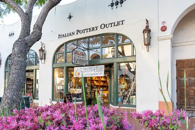 The Italian Pottery Outlet storefront on State Street in Santa Barbara, California